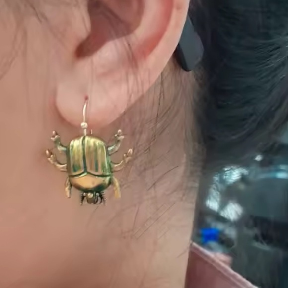 Egyptian Green Beetle Earrings - Picture 7 of 8